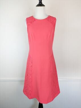 Adrianna Papell Dress Lace Coral Pink Orange Spring Summer Wedding Size 4